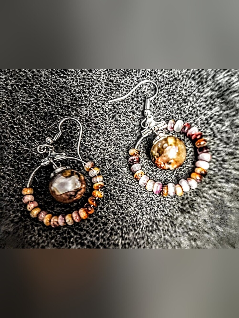 Handmade Multicolor Beaded Hoop Earrings With Healing Stones